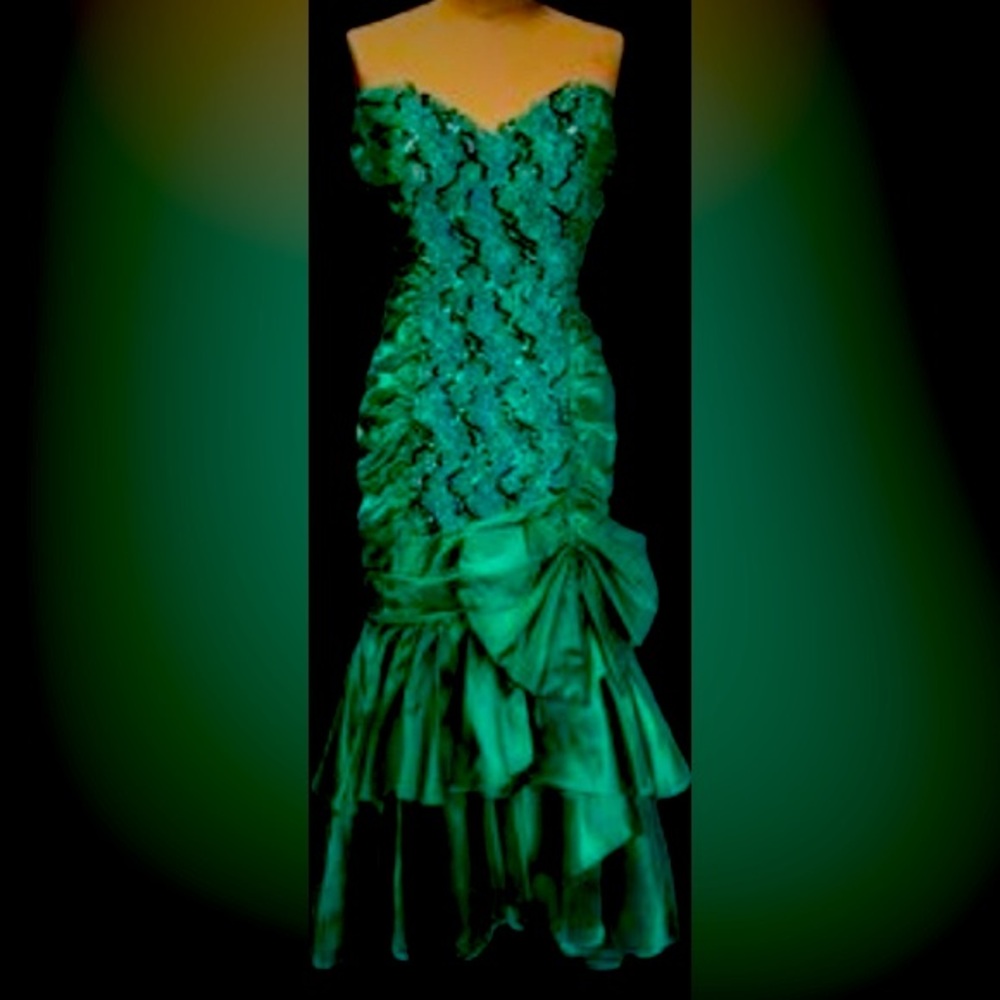 VINTAGE 80s prom gown formal dress sequin mermaid silhouette satin strapless